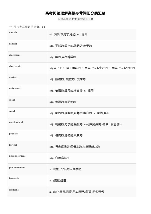 英语-高考阅读理解高频必背词汇分类汇总