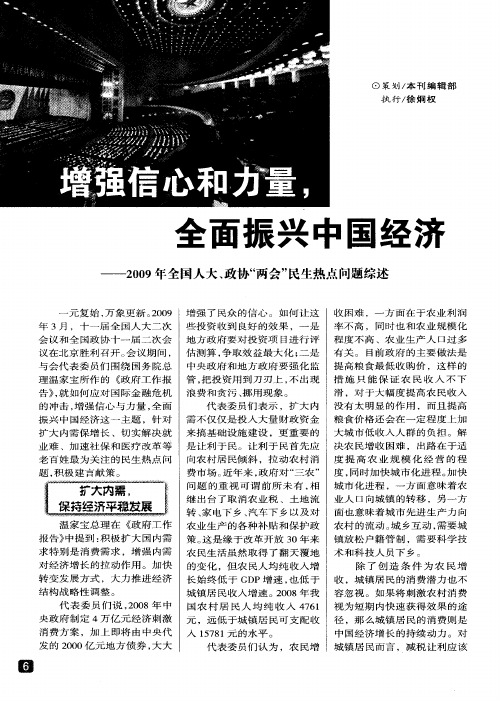 增加信心和力量,全面振兴中国经济——2009年全国人大、政协“两会”民生热点问题综述