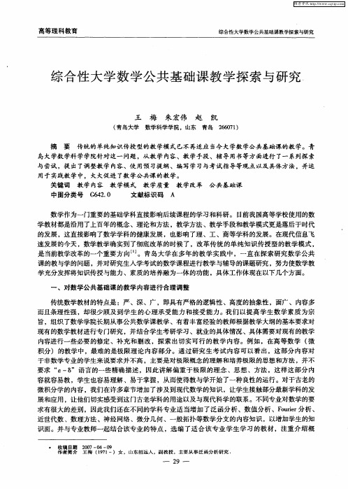 综合性大学数学公共基础课教学探索与研究