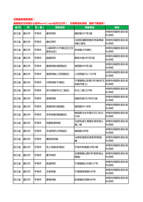 2020新版浙江省嘉兴市平湖市网吧工商企业公司商家名录名单黄页联系方式大全55家