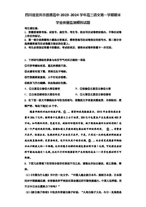 四川省宜宾市普通高中2023-2024学年高三语文第一学期期末学业质量监测模拟试题含解析