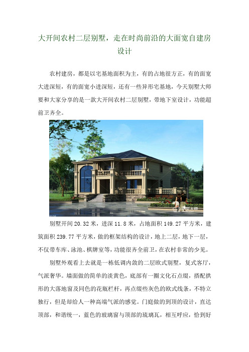 大开间农村二层别墅,走在时尚前沿的大面宽自建房设计 