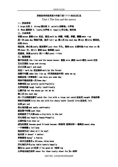 苏教版译林版英语六年级下册u1-u4知识点汇总