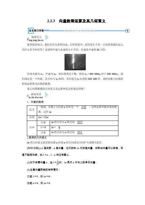 人教A版必修4 2.2.3 向量数乘运算及其几何意义 学案