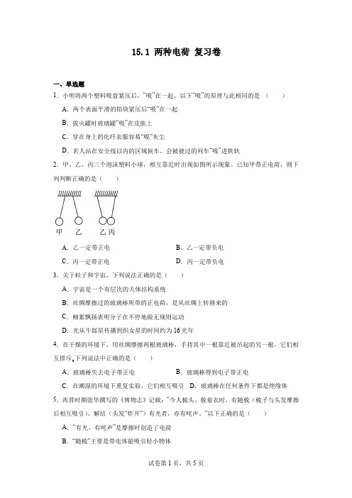 15.1两种电荷复习卷----2024-2025学年人教版物理九年级全一册