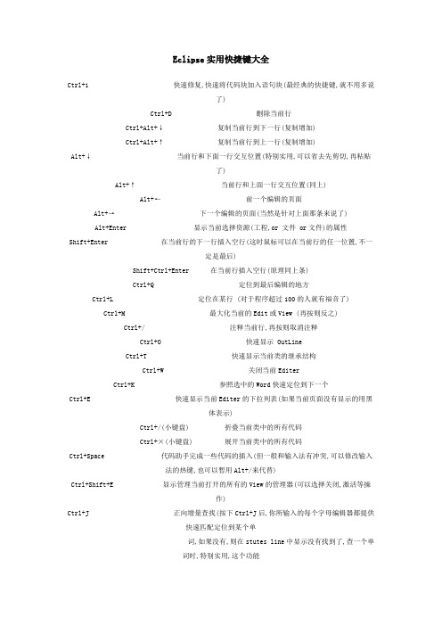 Eclipse实用快捷键大全