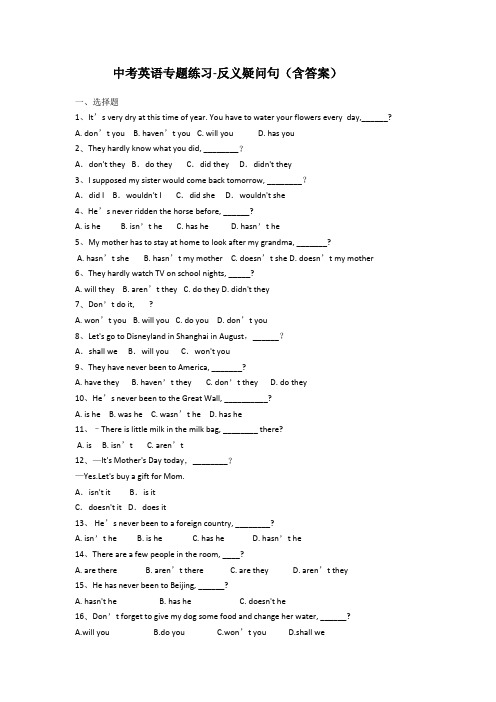 中考英语专题练习-反义疑问句(含答案)