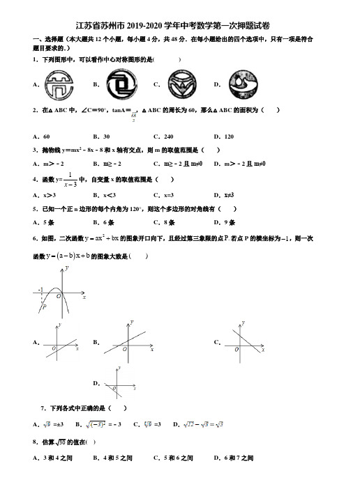 江苏省苏州市2019-2020学年中考数学第一次押题试卷含解析