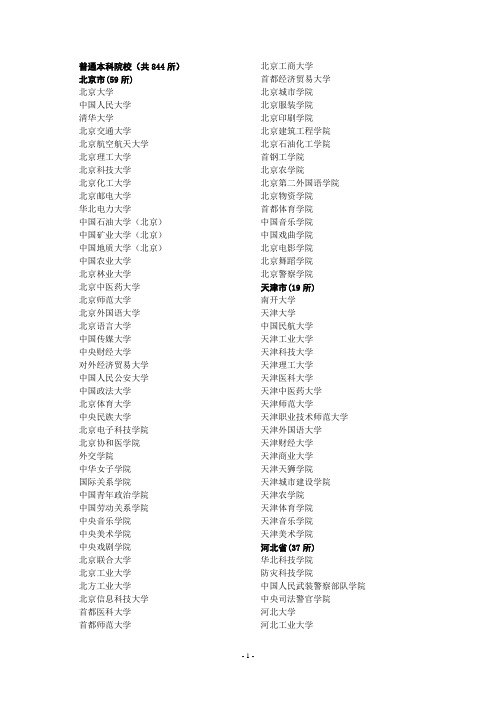 (完整版)全国本科院校名单