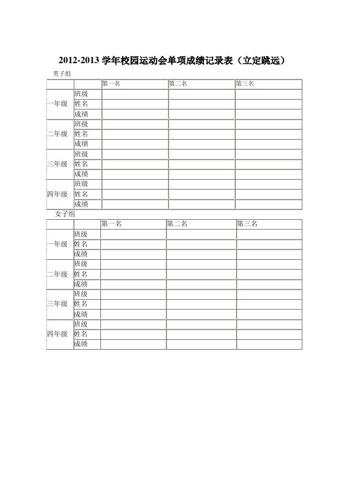 校园运动会单项成绩记录表