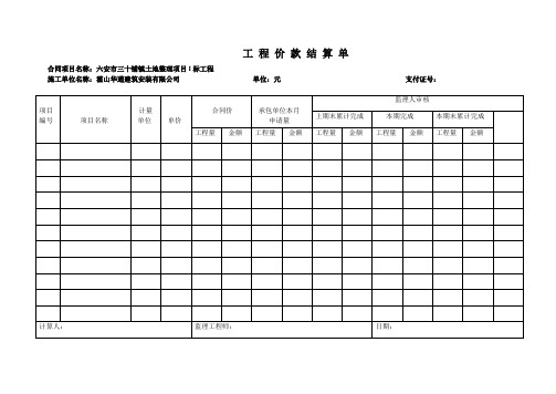 工程价款结算单和上季度项目资金使用情况表