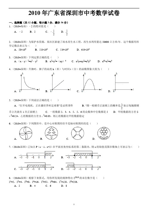 2010年广东省深圳市中考数学试卷