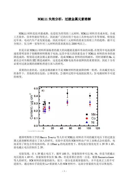 NCM111失效分析：过渡金属元素溶解