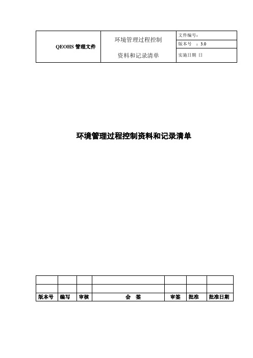 环境管理过程控制资料和记录清单