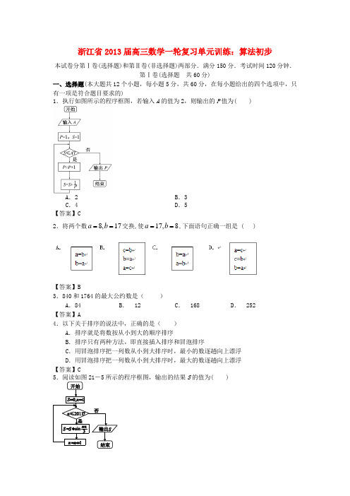 浙江省2013届高三数学一轮复习 算法初步单元训练