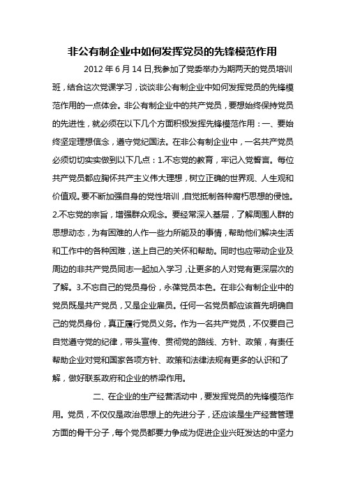 非公有制企业中如何发挥党员的先锋模范作用