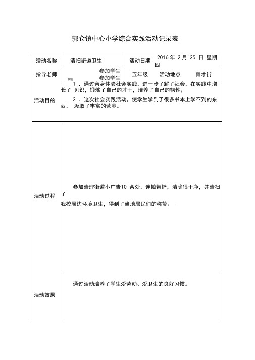 综合实践活动文本记录表(2015-2016年度)