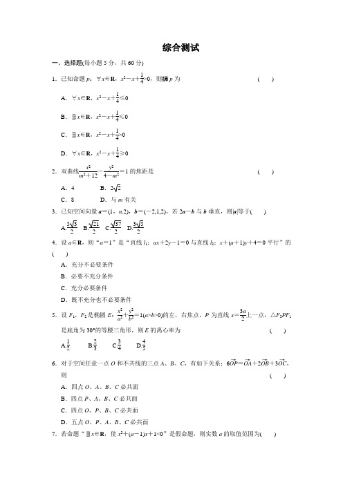 人教新课标版数学高二选修2-1综合测试一