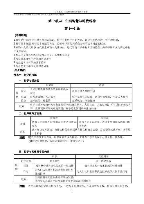 必修四 第1单元 生活智慧与时代精神(知识篇)