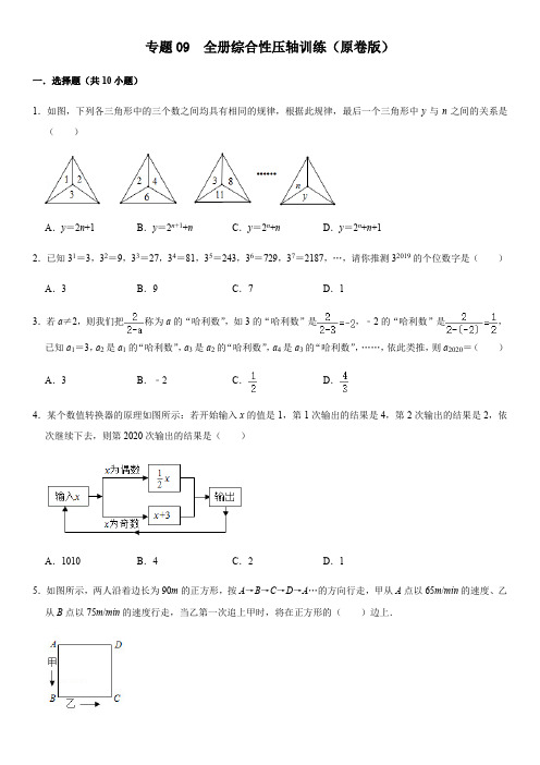 专题09 全册综合性压轴训练(原卷版)-2020-2021学年七年级数学期末复习压轴题训练(人教版)