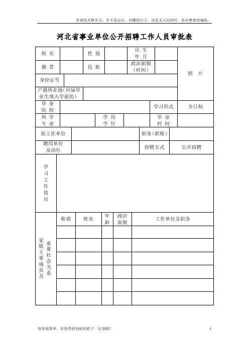 河北省事业单位公开招聘工作人员审批表(1)(新)