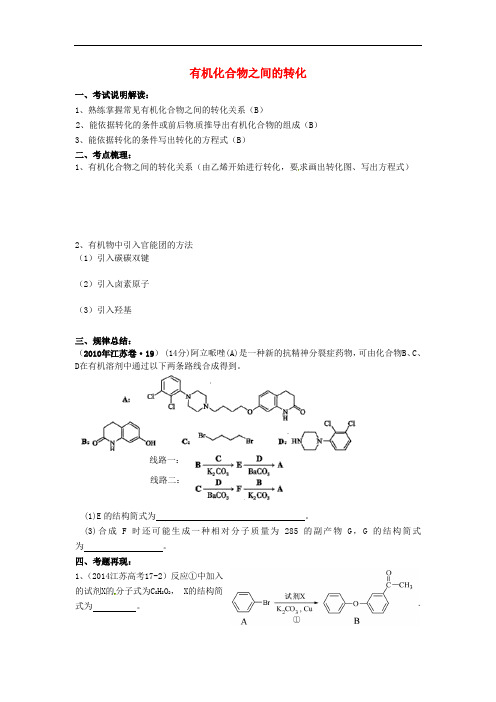 高考化学一轮复习《有机化合物之间的转化》学案(无答案)苏教版