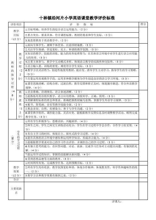 小学英语课堂教学评价标准表