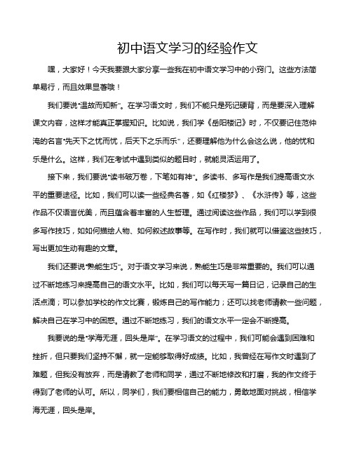 初中语文学习的经验作文