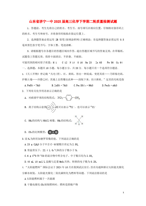 山东省济宁一中2025届高三化学下学期二轮质量检测试题