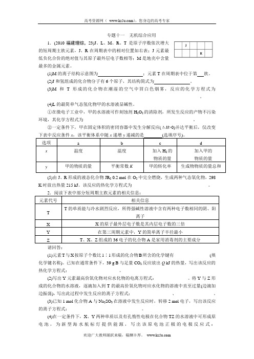 2012届步步高化学大二轮专题复习训练：第1部分专题11  无机综合应用