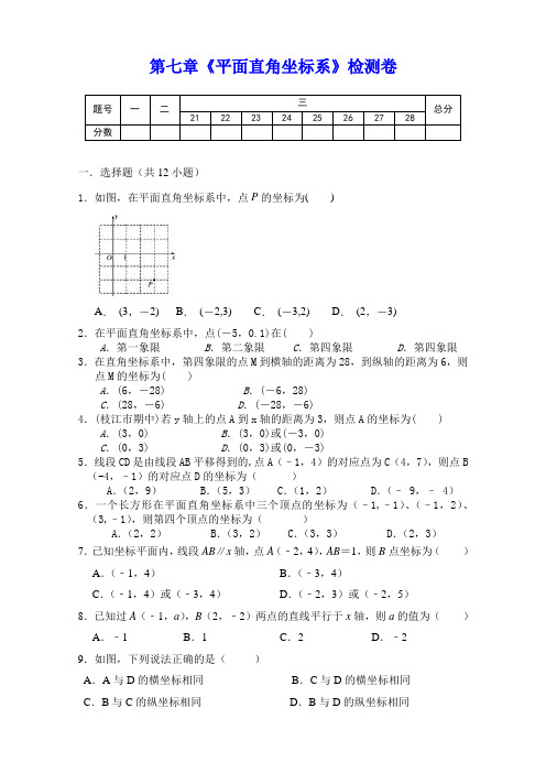 人教版数学七年级下册 第七章平面直角坐标系全章测试题(含答案)