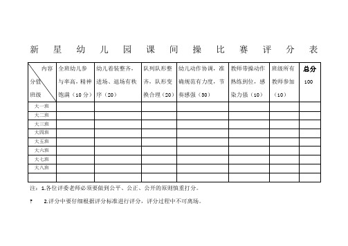 幼儿园课间操评分表