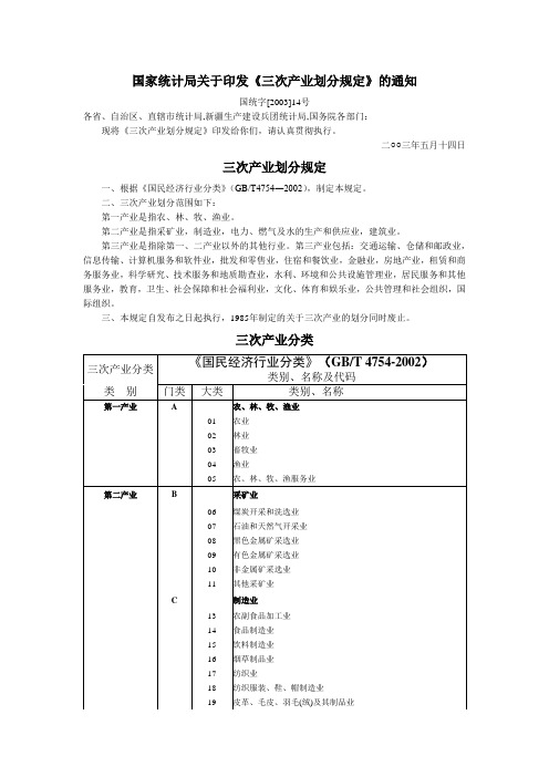 国家统计局《三次产业划分规定》