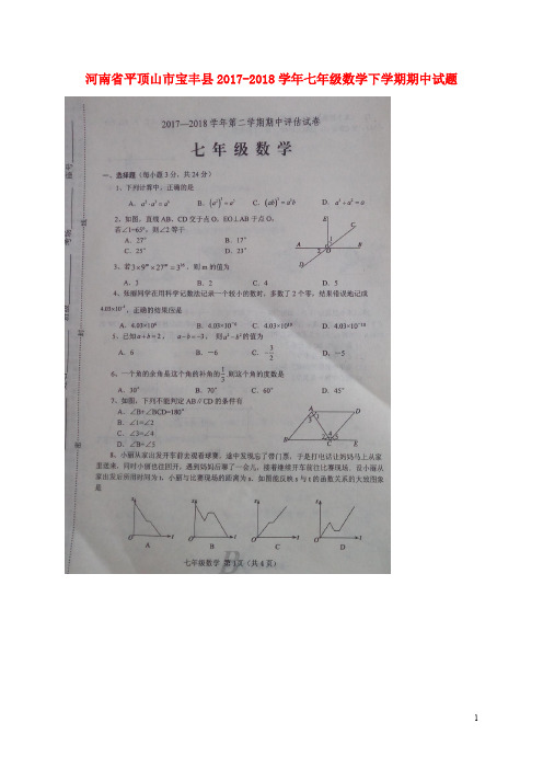河南省平顶山市宝丰县七年级数学下学期期中试题(扫描版) 新人教版