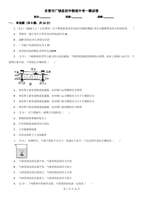 东营市广饶县初中物理中考一模试卷