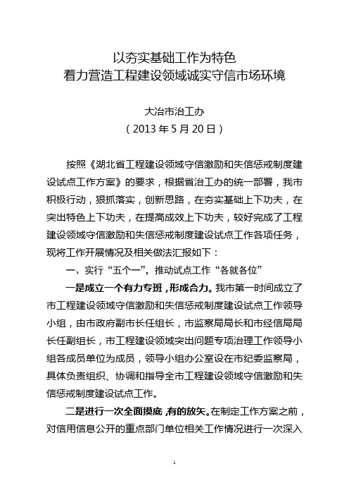 (最新)市工程建设领域守信激励和失信惩戒制度建设试点工作总结