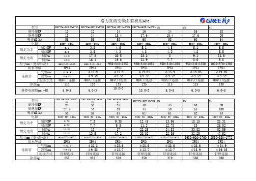 格力空调设备参数表