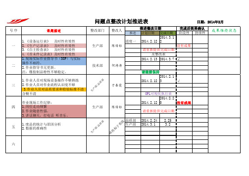 问题点整改计划推进表