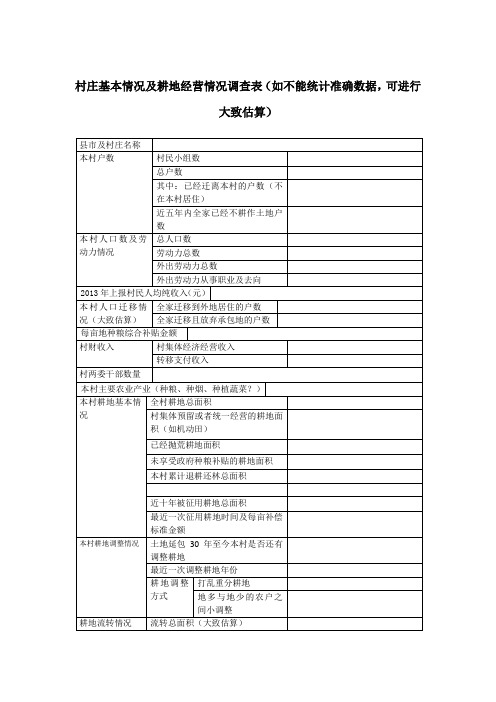 村庄基本情况及耕地经营情况调查表