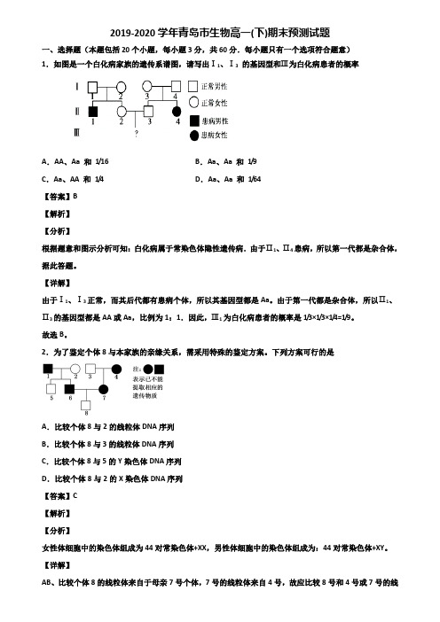 2019-2020学年青岛市生物高一(下)期末预测试题含解析