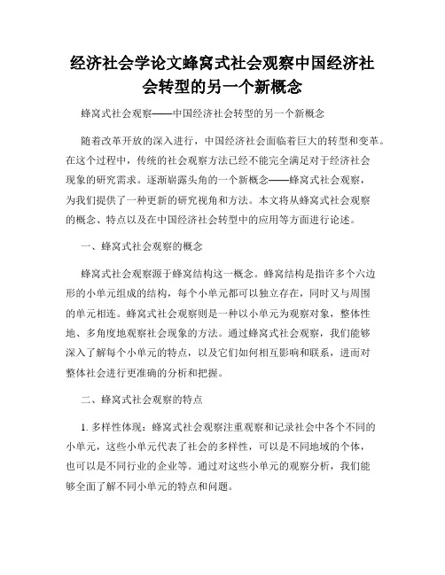 经济社会学论文蜂窝式社会观察中国经济社会转型的另一个新概念