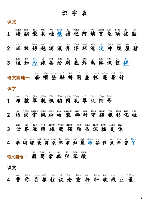 小学二年级上学期会认字450个(拼音版)