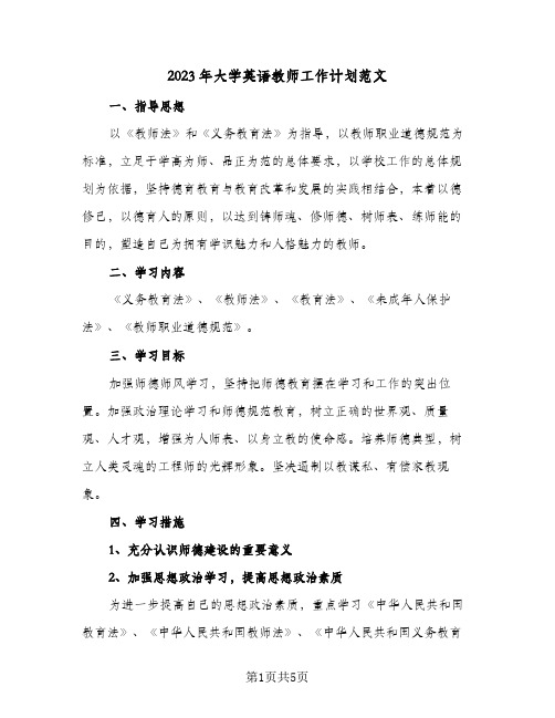 2023年大学英语教师工作计划范文(二篇)