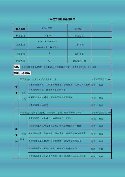 系统工程师职务说明书