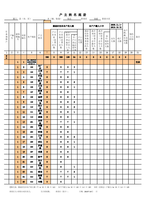 人口普查内部用表格