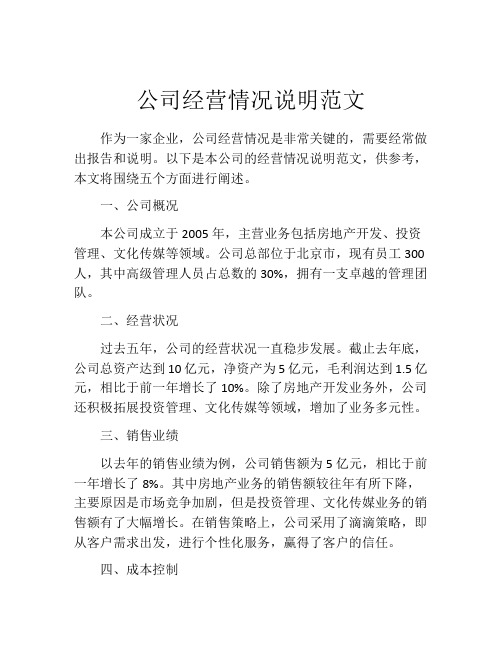 公司经营情况说明范文