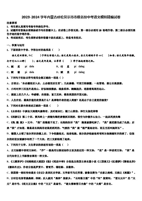 2023-2024学年内蒙古呼伦贝尔市市级名校中考语文模拟精编试卷含解析