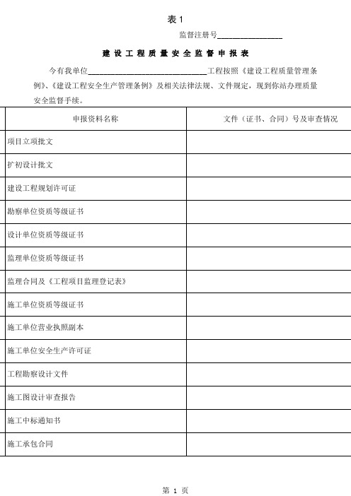 建设工程质量安全监督申报表共8页