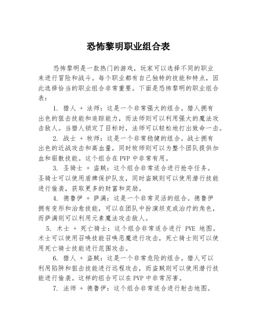 恐怖黎明职业组合表