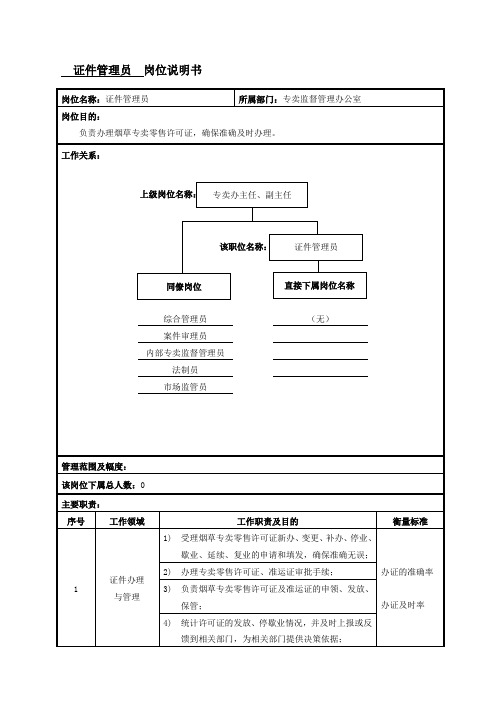 证件管理员岗位说明书范例(2)